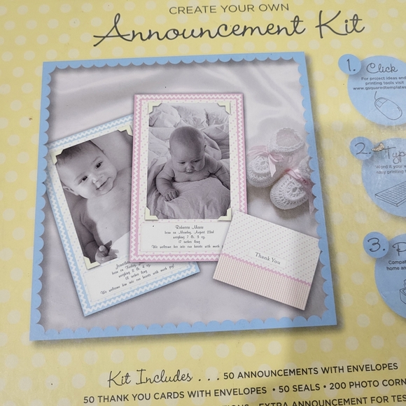 NEW 50 Count Create Your Own Baby Boy Birth Announcements Kit Blue Print - Picture 5 of 6